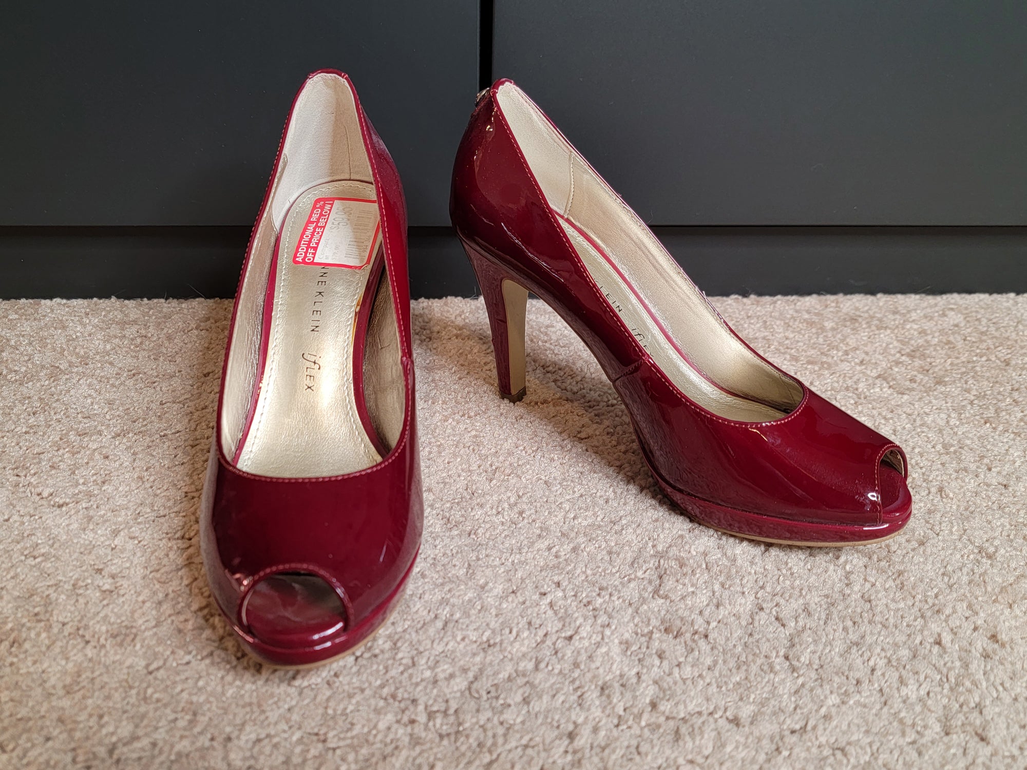 Size 6.5 Red Patent Anne Klein Peep-Toe Pumps