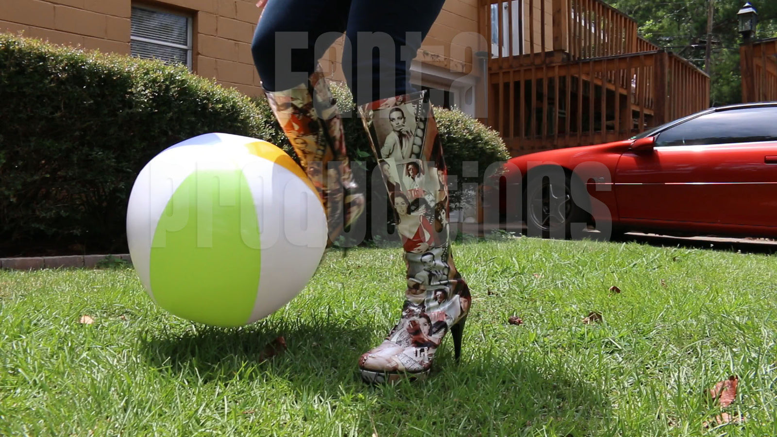 Jane Domino & Brooke Kicking Beach Ball in Boots