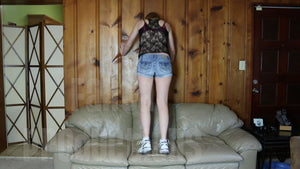 Jamie Lynn Jumping on Leather Couch in Sneakers