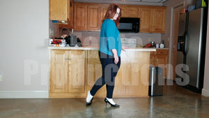 Scarlet Shoe Dipping in White Socks & Black Pumps