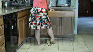 Scarlet Shoe Dipping in Tan Pumps while Prepping Dinner