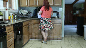 Scarlet Shoe Dipping in Tan Pumps while Prepping Dinner