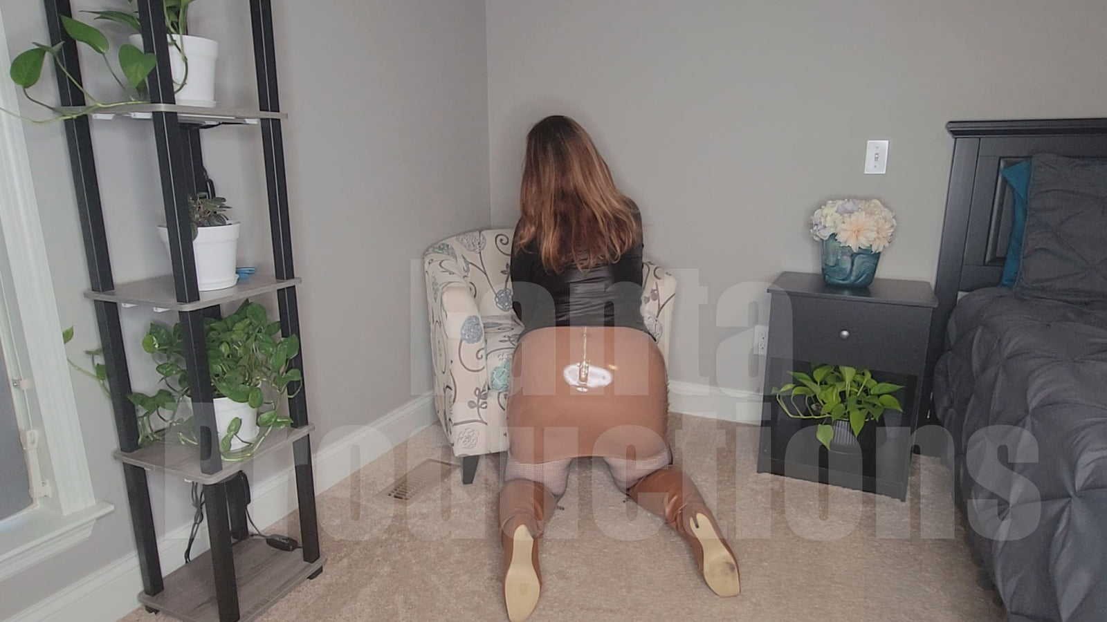 Black Fishnets & Vinyl Skirt - Sitting & Kneeling