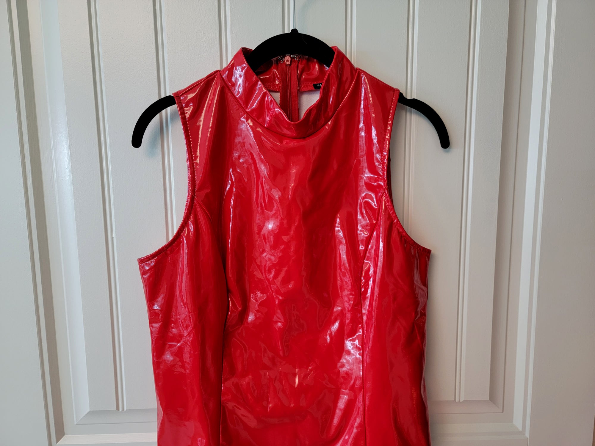 Red Vinyl Fashion Nova Thong Bodysuit (L)