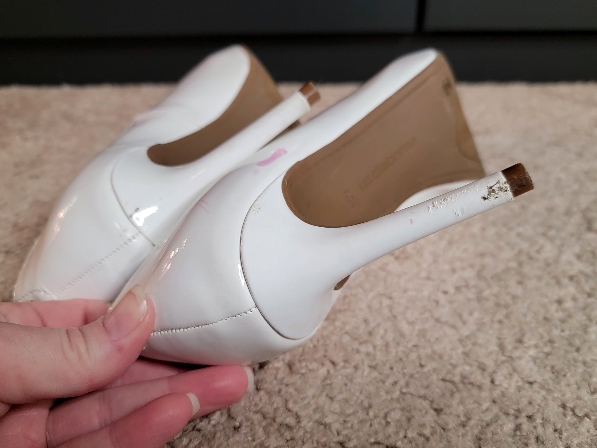 Size 7.5 White Patent Liz Claiborne Peep-Toe Stiletto Pumps